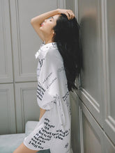 Cropped Lettered Print Loose V-Neck Shirt Pajamas